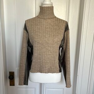Zara Tan Sweater with Olive Green Satin Panels